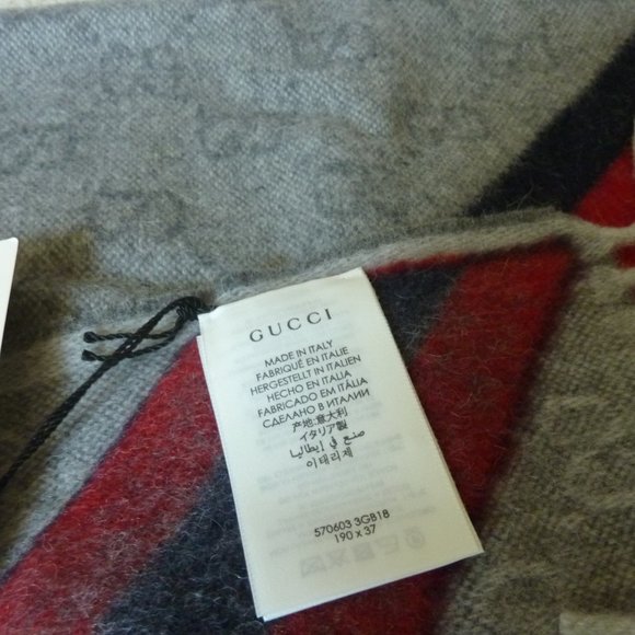 Gucci Nikky 'GG' Logo Pattern Wool Scarf (Gray) - Picture 5 of 9